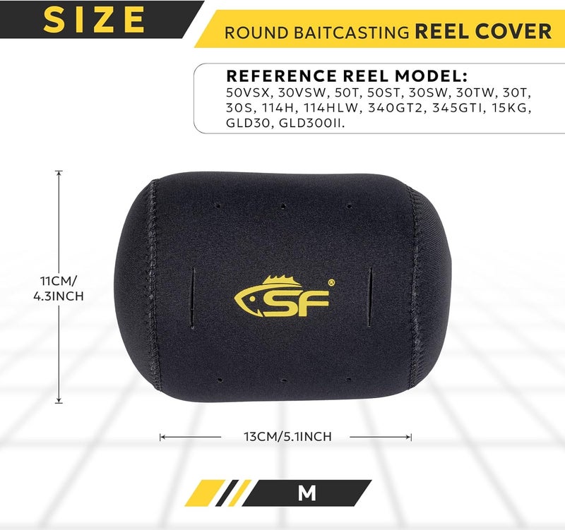 sf. Neoprene Conventional Reel Covers Round Reel Case Protective Cover Shield Pouch, XXS/XS/S/M/L/XL/XXL Size, Black - Image 2